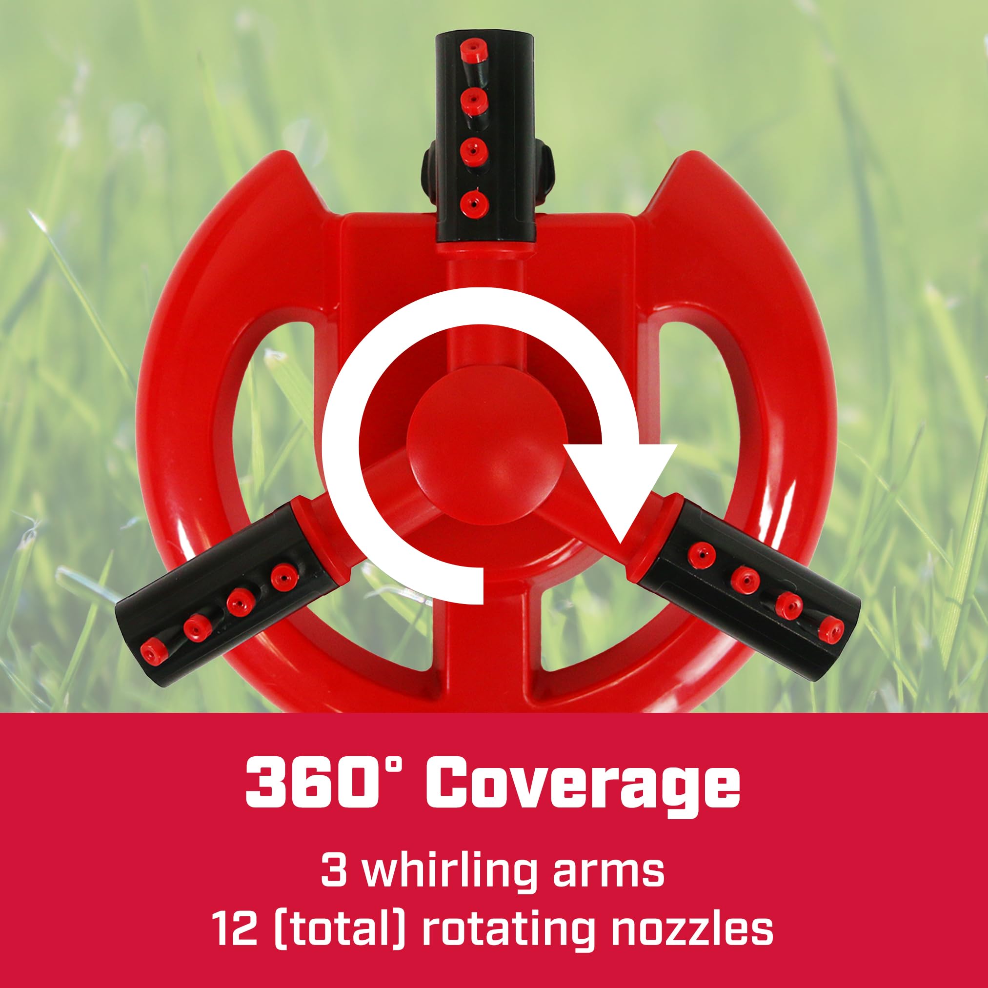 Chapin 3 Arm Rotary Sprinkler, Red, Up to 40 ft Coverage, Lawn Sprinkler, Small Area Yards and Garden Watering - Image 3