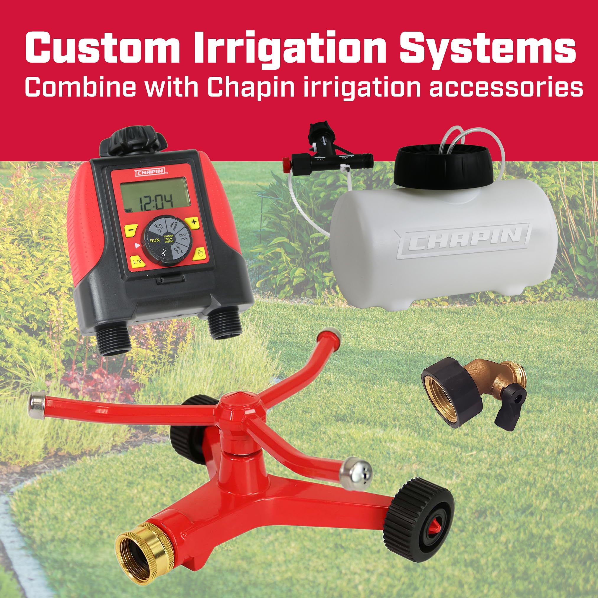 Chapin 4986: 3-Arm Rotary Sprinkler, 360 Degree Automatic for Small Gardens and Lawns, Up to 45ft Coverage Area, Red - Image 6
